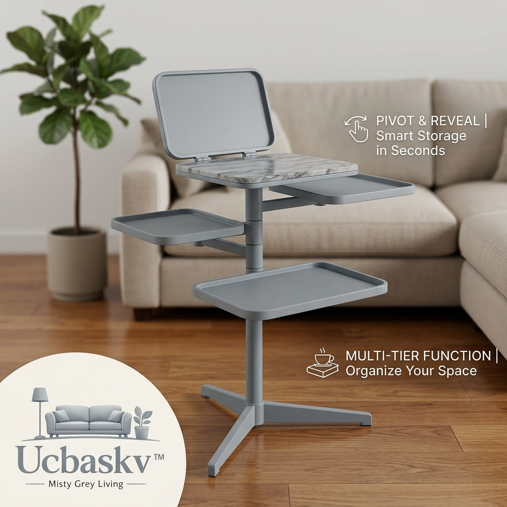 Ucbaskv™ Multi-Tier Pivoting Side Table - Modern Swivel End Table with Faux Marble Top, Space-Saving Sofa Tray Organizer & Bedside Table for Living Room, Bedroom, Small Spaces